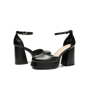 NEW Sleek Black Platform Heels with Chunky Block Heel